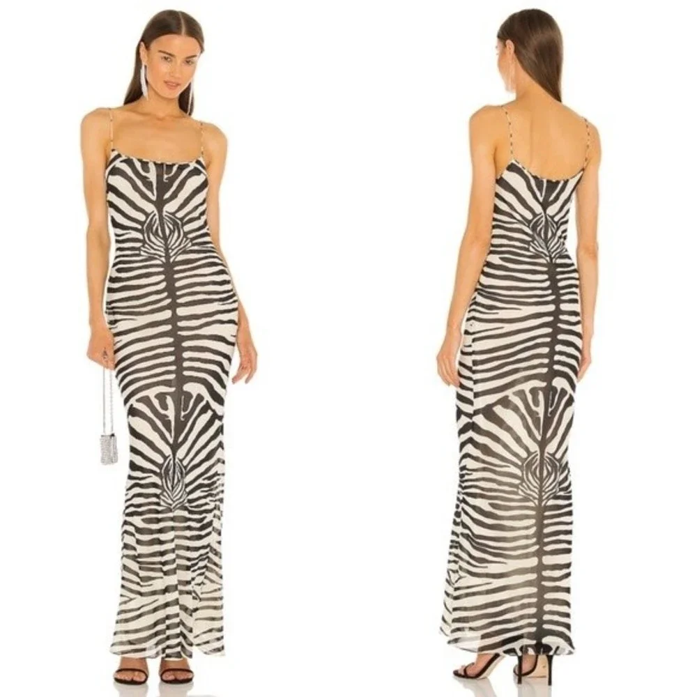 Ronny Kobo Scarlett Silk Slip Maxi Dress Zebra Print SOLD - Picture 1 of 13